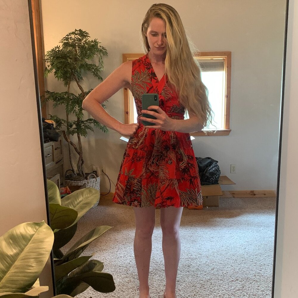 Banana Republic Tiered Wrap Dress - S - Red Floral